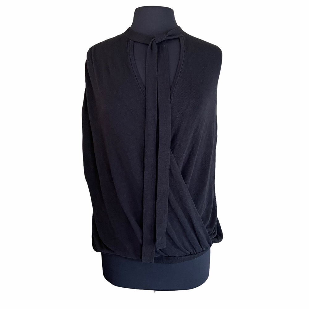 Anthropologie Black Open Sweater Tie Front Faux Wrap Top NWT